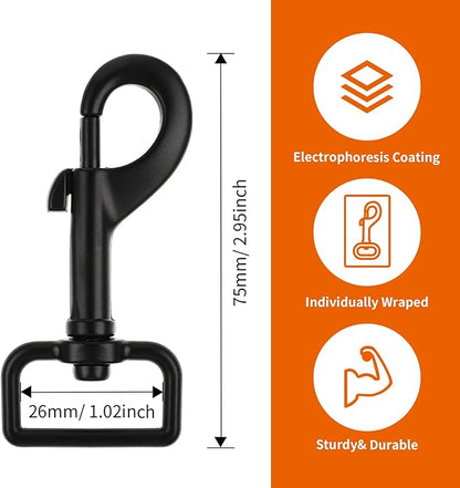 Swivel Snap Hooks Heavy Duty Dog Leash Clips 1 Inch Black Dog Leash Hooks Pet Leashes Safety Clips for Pet Leashes & Collar