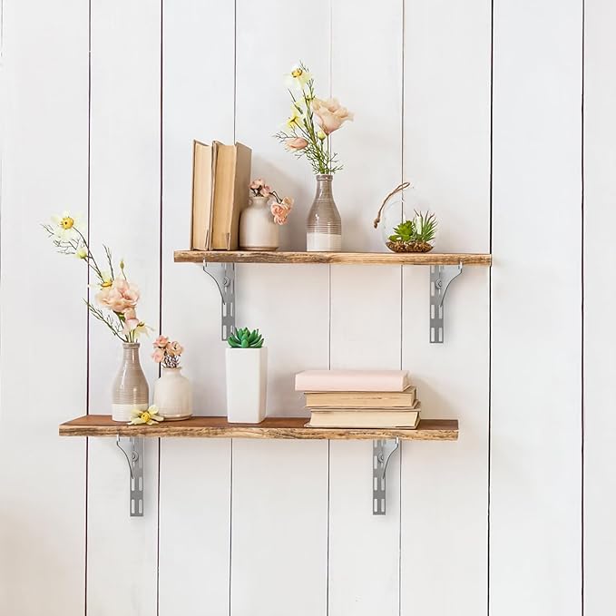 8 Pcs Tap-in Shelf Brackets, 12 Inches Adjustable Shelf Track Brackets for Single Track Twin Track System Closet, Bookshelf, Spice Rack (Silver)