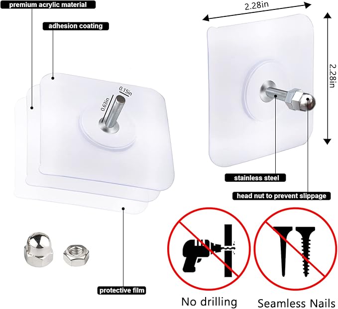 AIERSA 13 Pack Wall Hooks for Hanging,Screw Free Sticker for Mount Wall Shelf, 2 in 1 Reusable Adhesive Hooks Heavy Duty, Waterproof Rustproof and Oilproof for Kitchen, Bathroom, Home, Office(16mm)