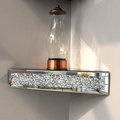 Mirrored Floating Corner Shelf, Silver Mirror Crushed Diamond Decorative Wall Shelf for Home Decoration Crystal Diamond Wall Art Decor Accent Piece Showcase 11.8" L×11.8" W×3.1" H, Set of 2