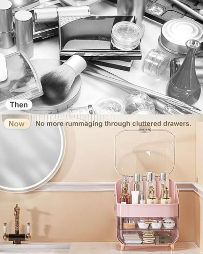 Makeup Organizer Countertop, Skincare Holder Bathroom Counter Organizer, Storage Box Cosmetic Display Cases, Teen Girl Gifts Make up Organizers for Vanity, Dresser (Pink) | Skincare Holder, Teen Girl Gifts, Trendy Stuff, Make up Organizers