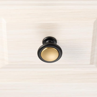 KOOFIZO 10 Pack Gold and Black Kitchen Cabinet Knobs Brushed Gold and Black Drawer Knobs 1960 Round Single Hole Cabinet Pulls for Cabinets Drawers Dresser Cupboard Bedroom Bathroom