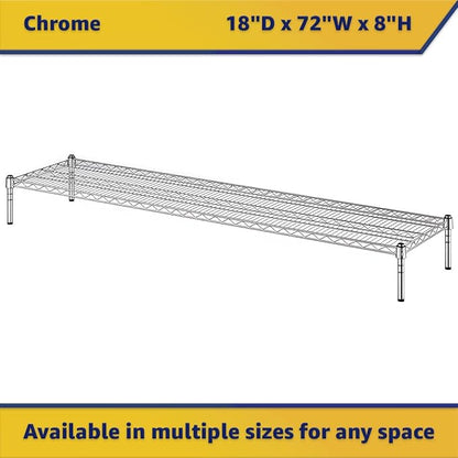 18" x 72" x 8" Chrome Wire Storage Shelf, Dunnage Rack, Commercial 1 Tier Small Shelf