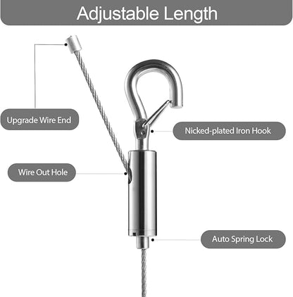 Adjustable Picture Hanging Wire, Upgrade Mirror Frame Hanging Kit, 6.6FT Heavy Duty Stainless Steel Wire Rope, Supports Up to 100lbs (Silver, 4PC-6.6FT)