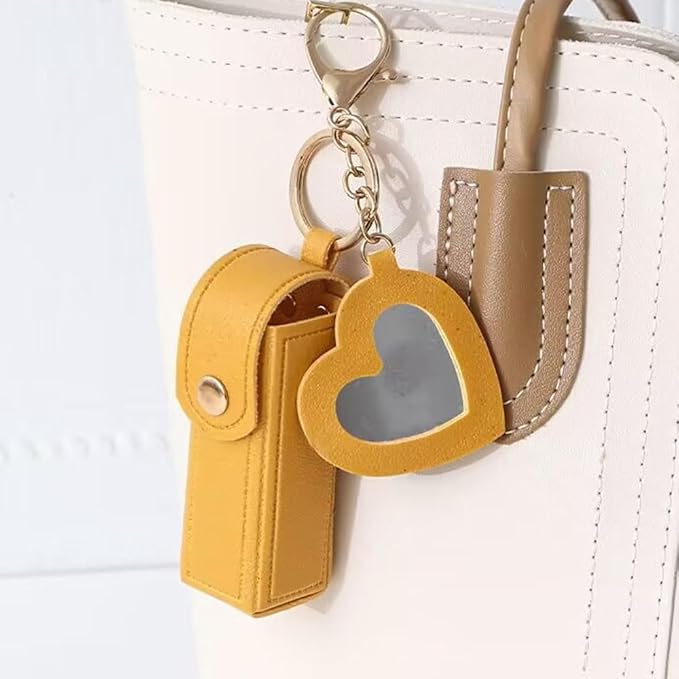 4 PACK PU Leather Potable Chapstick Holder Key Chain Bulk with Mirror, Lipstick Keychain, Lip Balm Organizer Holder Lipstick Travel Makeup Storage Case for Women Girls (Style 2)