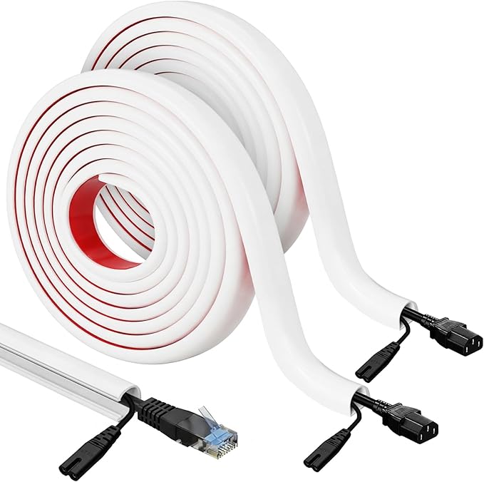 Tatuo 2 Pcs Silicone Wall Wire Hider, 10 ft Each, Self-Adhesive Flexible Cord Hider Wall, Side Open Wire Covers Cable Concealer for Mounted TV, Home Office Management(1.08” W X 0.44” H)