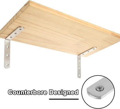 16PCS 4x4 Inch Stainless Steel L Bracket for Shelves, 90 Degree Joint Right Angle Bracket, Heavy Duty Corner Braces with Screws for Wood, Furniture, Brushed Nickel
