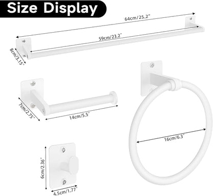Bathroom Accessories Set, 4 Pieces White Bathroom Hardware Set, 24 inch Towel Bar, Towel Racks for Bathroom, Robe Towel Hooks, Toilet Paper Holder Wall Mounted