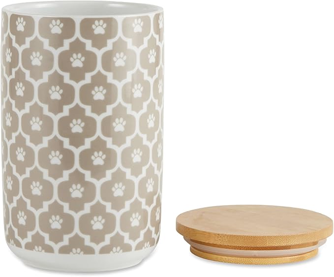 Bone Dry Lattice Collection Pet Bowl & Canister, Treat Canister, 4x6.5 inches, Stone