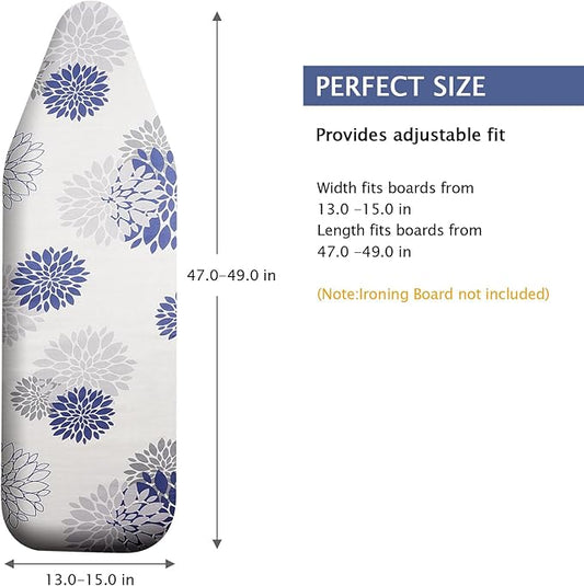 SheeChung Ironing Board Cover and Pad 15" x 49",Iron Board Cover with Elastic Edge & Adjustable Fastener,Cotton Covers Resist Scorching and Staining Extra Thick Padding,Silicone Coating,Dahlia