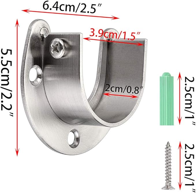 OwnMy 4 Packs Closet Rod End Supports Brackets 1-1/2" Diameter, U Shaped Stainless Steel Closet Pole Sockets Flange Rod Holder for Closet Wardrobe Shower Curtain (Silver Tone)