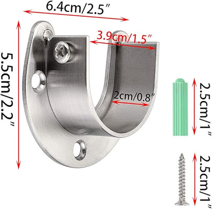 OwnMy 4 Packs Closet Rod End Supports Brackets 1-1/2" Diameter, U Shaped Stainless Steel Closet Pole Sockets Flange Rod Holder for Closet Wardrobe Shower Curtain (Silver Tone)