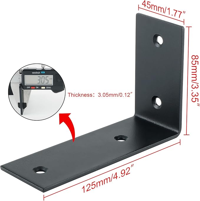 Alise Floating Shelf Brackets Heavy Duty L-Shaped Wall Brackets - Black Angle Corner Braces for Shelves, Stainless Steel Reinforced Shelf Support Bracket for Wooden Boards 5x3.4 Inch, Pack of 4
