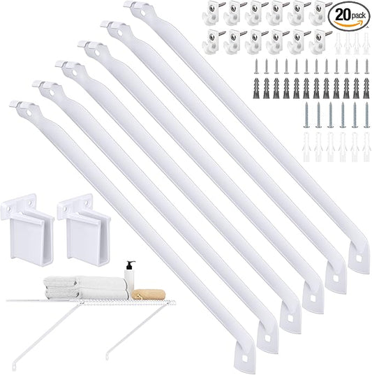 6 Pack 12 Inch Wire Shelf Brackets Set, Closet Maid Support Brackets with Anchors and Screws, Wire Closet Shelving Accessories with 12 PCS Wire Shelf Clips for Wardrobe and Wall Bracket