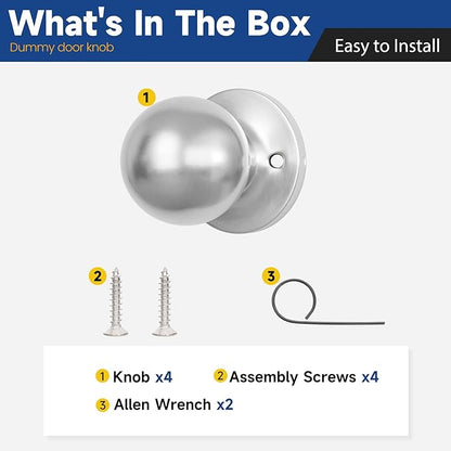 Dummy Door Knob Without Lock, Closet Door Knob 4 Pack, Individual Non-Turning Single Side Brushed Nickel