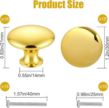 Romeda 18 Piece Drawer Knobs, Gold Cabinet Knobs with Screw, 30mm Drawer Pulls for Dresser, Kitchen, and Cabinet Drawers