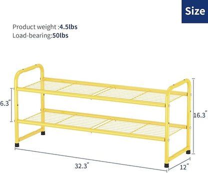 SUFAUY 2-Tier 33" Wide Shoe Rack, Closet Metal Wire, Stackable, Gold