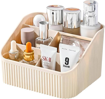 DASITON Large Capacity Makeup Brush Holder,5 Slot Makeup Brush Cup,Vintage striped Make Up Brush Holder,for Vanity Decor,Bathroom Countertops,Desk Storage Container,Cosmetic Display cases(Cream)