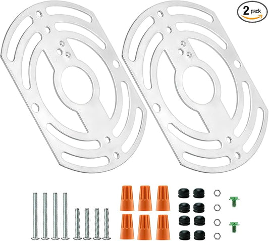 2 Pack Universal Light Fixture Mounting Bracket, 4 Inches Diameter Steel Crossbar Plate with Ground Screw for Mount Wall Light, Close to Ceiling Light