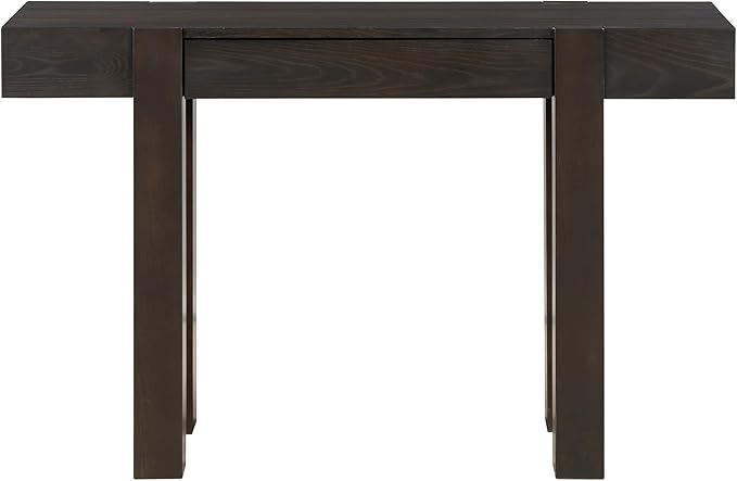 Quarte Rustic Minimalist Console Table with Hidden Drawer, Side Power Outlet,Wood Entryway Table for Entryways, Living Rooms and Home Offices (Espresso/R1)