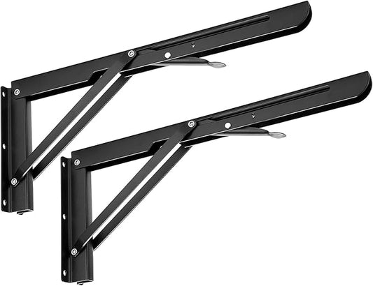 Sumnacon 2 Pcs 14 Inch Folding Shelf Brackets - Heavy Duty Metal Table Shelf Hinges, Wall Mounted Folding Shelf Support Brackets for Livingroom Kitchen Table Desk Bench Home DIY, Black