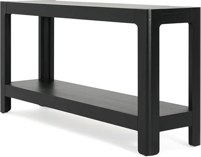 59-Inch Long Console Table, Modern Farmhouse 2-Tier Console Table, Elegant Minimalist Design with Premium Wood Veneer and Rounded Corners for Entrance, Hallway, Living Room (Black-880)