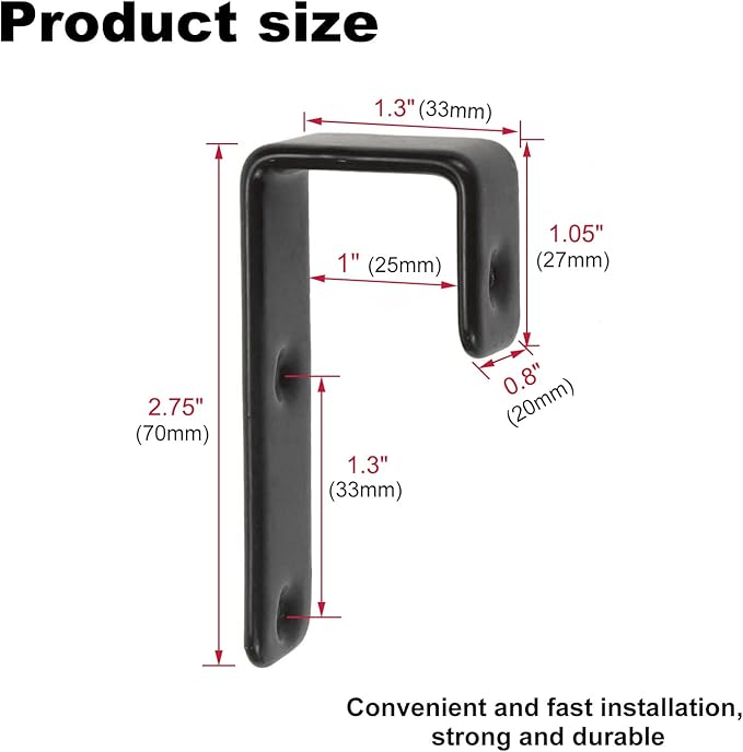 4 Pack Bunk Bed Ladder Hooks, Inside Width 1" Black PVC Coated Metal Bunk Bed Replacement Hardware Brackets, J Heavy Duty RV Ladder Tool with 2 Size Mounting Screws