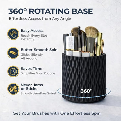 360° Rotating Makeup Brush Holder, 5-Slot Cosmetic Organizer Cup for Vanity, Desk & Bathroom Countertop, Black