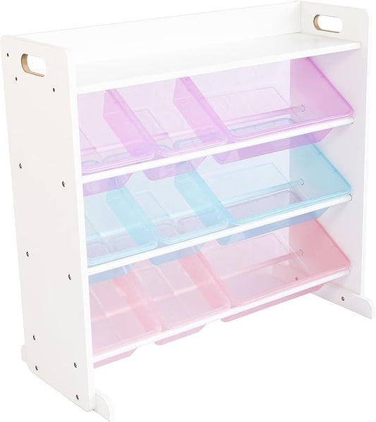 Humble Crew Toy Storage Organizer with Top Shelf and 9 Removable Bins, White/Purple/Pink/Blue – Toddler Bookshelf with Toy Organizer - Modern Toy Rack Ideal for Kids' Rooms, Playrooms, and Nurseries
