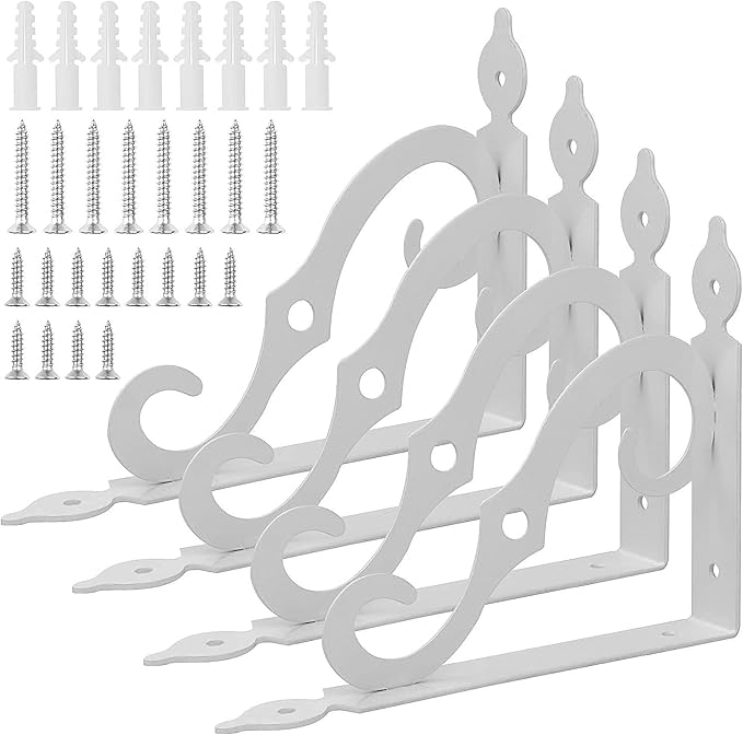 Acrux7 4 Pack Shelf Brackets 7.5X5.5 inch Thicken Iron Corner Brace Shelf Support Heavy Duty Wall Shelf Brackets White Decorative L Shelf Support for Home Office School