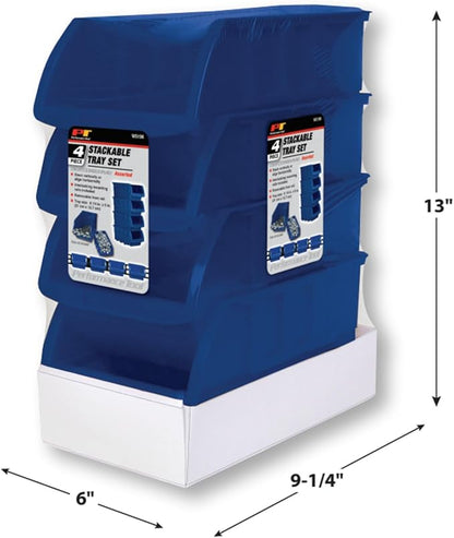 Performance Tool W5196 Large Stackable Storage Trays - Adjustable for Vertical or Horizontal Position, Blue, Pack of 4