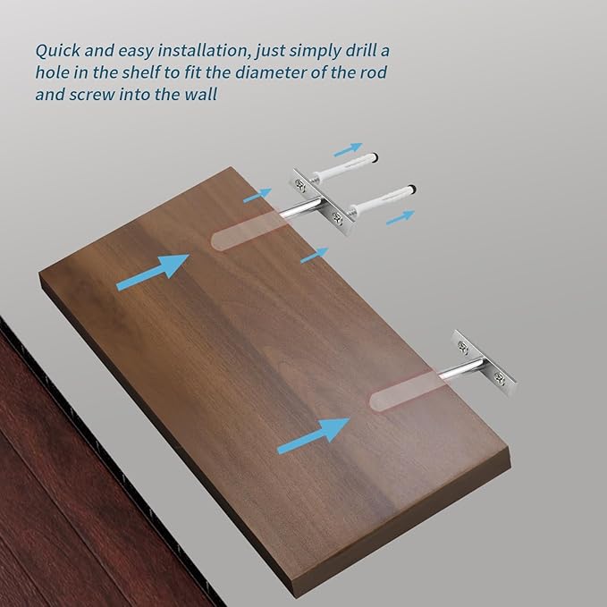 Antrader 6Pcs Floating Shelf Brackets 4" Concealed Blind Shelf Support for Mounting Wood Shelves, Expansion Screws Included