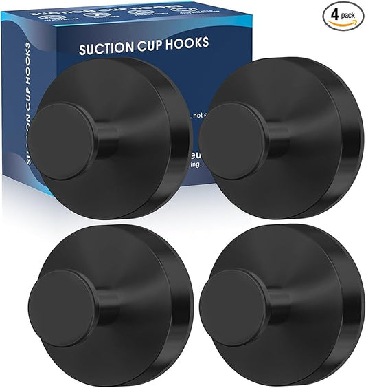 Suction Cup Hooks for Shower,Removable Shower Towel Suction Hooks for Bathroom Wall,Kitchen,Glass,Mirror,Tile to Hang Robes,Loofah-Black(4-Pack)