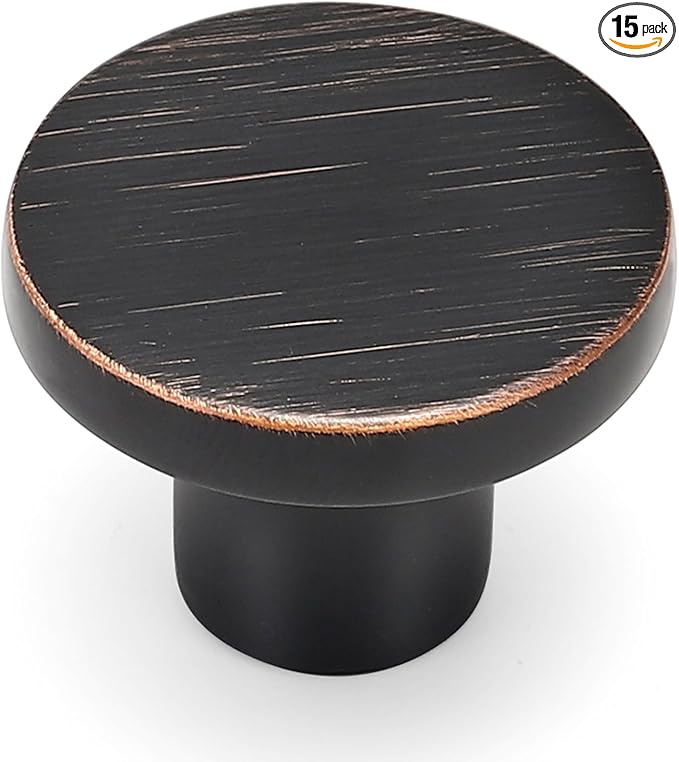 Ravinte 15 Pack Cabinet Knobs Oil Rubbed Bronze Kitchen Cabinet Knobs Round Dresser Drawer Pulls Closet Door Pulls 1-1/5 Inch