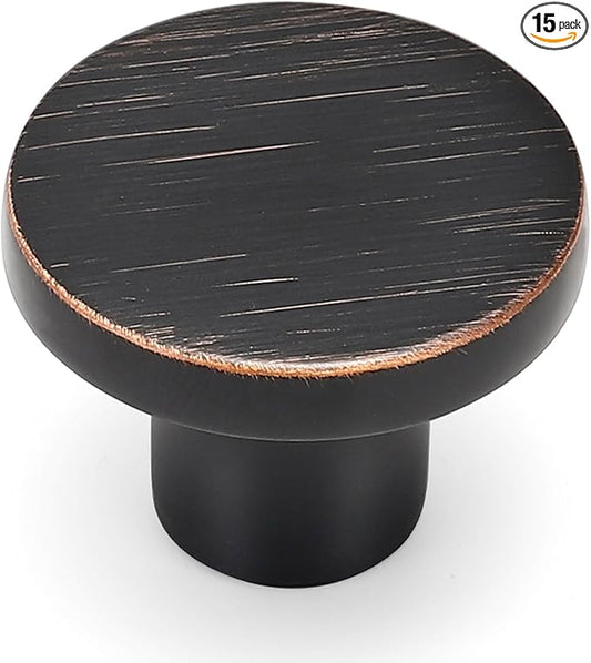 Ravinte 15 Pack Cabinet Knobs Oil Rubbed Bronze Kitchen Cabinet Knobs Round Dresser Drawer Pulls Closet Door Pulls 1-1/5 Inch