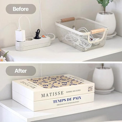 Book Shape Decorative Cable Management Box - Expandable Cable Organizer Box with Magnetic Closure for Home & Office (PatternHouse, Standard)