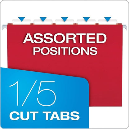 Pendaflex Colored Hanging File Folders Letter Size with 1/5 Cut Adjustable Tabs, 8.5 X 11-12 Assorted Colors, 100 Pack