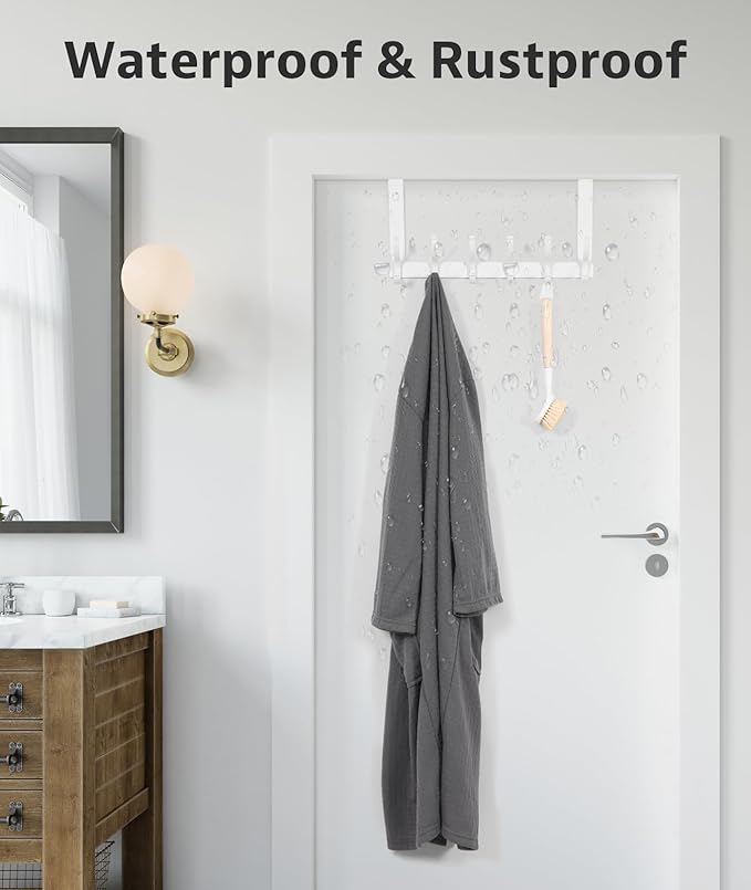 Door Hooks for Hanging, Over The Door Towel Racks for Bathroom, Coat Rack Door Towel Hanger Towel Hooks (2Pack, White, Fit 1-3/4" Doors)