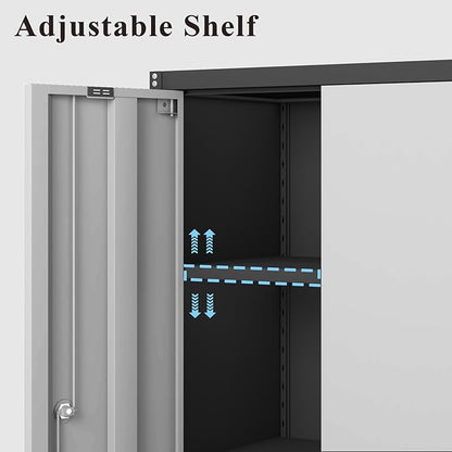 Locking Metal Wall Cabinet, 28" Metal Storage Cabinets with Doors and Shelf, Steel Garage Locker Mounted Small Tool Chest for Home Office, Kitchen, Pantry