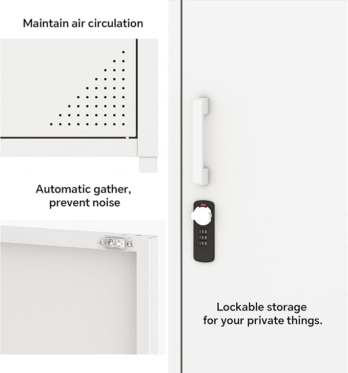 Metal Lokcer Cabinet (White, 19.69" D x 15.75" W x 49.21" H)