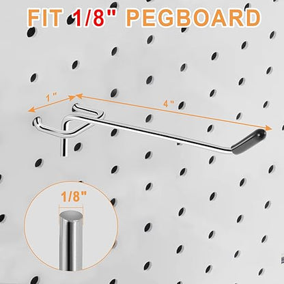 Pegboard Hooks, 25 Pack 4 inch Peg Board Hooks for Hanging, Fit 1/8" Metal Pegboards, Peg Board Hooks for Garage, Shop, Office, Crafts Organisation, Kitchen (Silver)