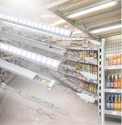 Gondola Shelving Lights 40" kit with 4 pcs 6000K Pure White LED Light Bars, LED Driver and Accessories Suits for Super Market Retail Display Shelves via Magnets to fit Under Shelf (40" 4PCS)