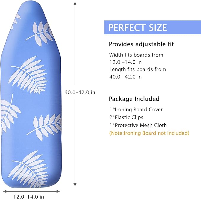 SheeChung 14x42 Inch Over-The-Door Ironing Board Replacement Pad/Cover,100% Cotton Iron Board Cover and Heavy-Duty Extra Thick Pad,Resists Scorching and Staining,Snug fit Ironing Board Cover