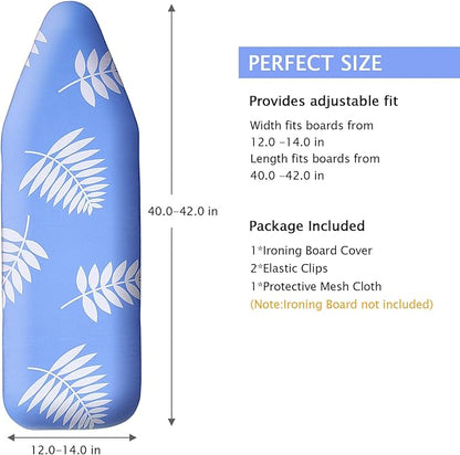 SheeChung 14x42 Inch Over-The-Door Ironing Board Replacement Pad/Cover,100% Cotton Iron Board Cover and Heavy-Duty Extra Thick Pad,Resists Scorching and Staining,Snug fit Ironing Board Cover