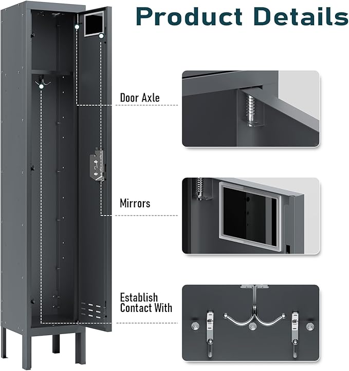 Metal Lockers - 66" Height Steel Lockers for Employees with Door Storage Locker with Card Slot for Employees Gym School Home Office Garage - Assembly Required