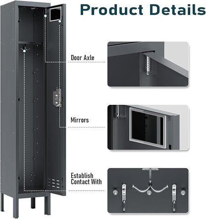 Metal Lockers - 66" Height Steel Lockers for Employees with Door Storage Locker with Card Slot for Employees Gym School Home Office Garage - Assembly Required
