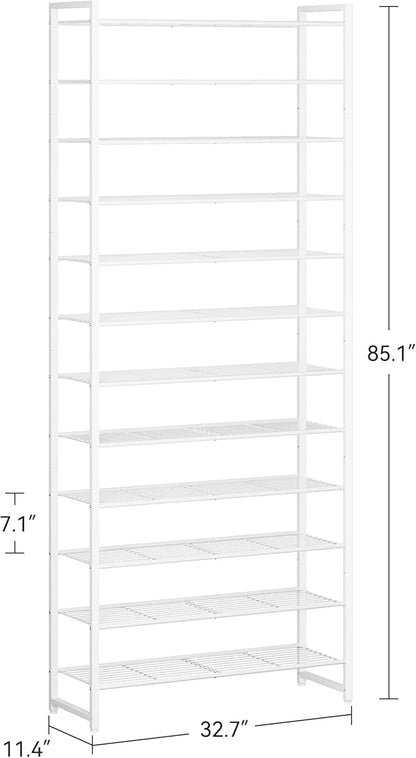 Shoe Rack for Closet, Metal Shoe Organizer,12 Tier Garage Shoe Rack Max Holds 60 Pairs,Shoe Storage Shelf,Entryway, White
