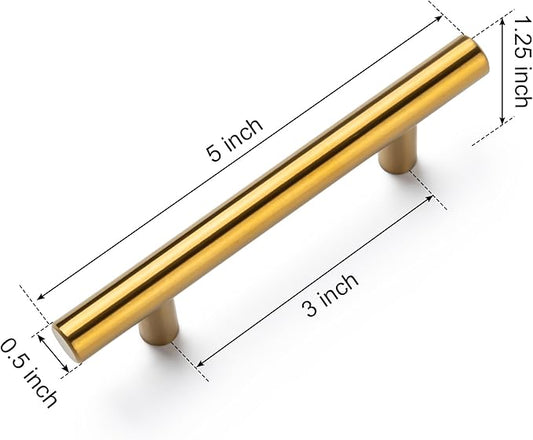 15 Pack Cabinet Pulls Brushed Brass Stainless Cabinet Handles, for Kitchen and Bathroom Cabinets, 5 Inch Length, 3 Inch Hole Center