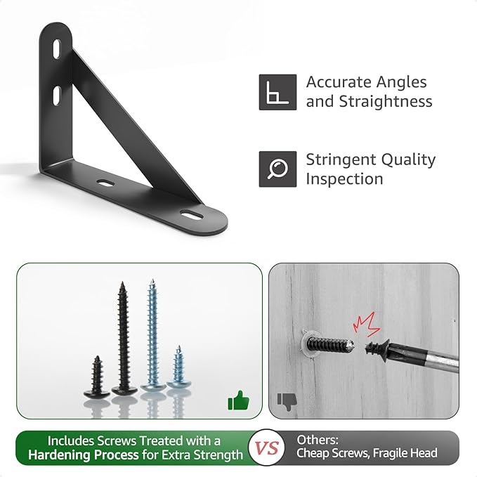 4x3 Shelf Brackets 6-Pack, Shelf Support Shelf Holder Steel Wall Mount Heavy Duty Small L Shape Triangle 90 Degree Metal Black with Screws Anchors Soporte de Estante
