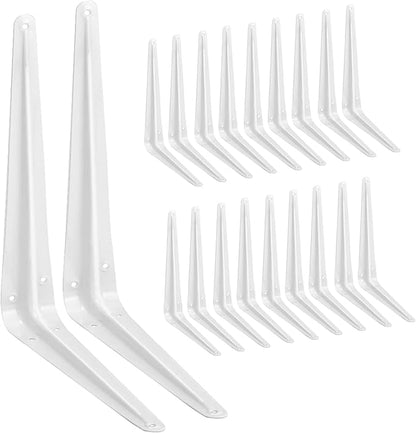 20 Pack Shelf Brackets 10 Inches White, Heavy Duty Steel Metal L Brackets for Shelves, J Brackets Wall Angel Corner Brace for Wood Board
